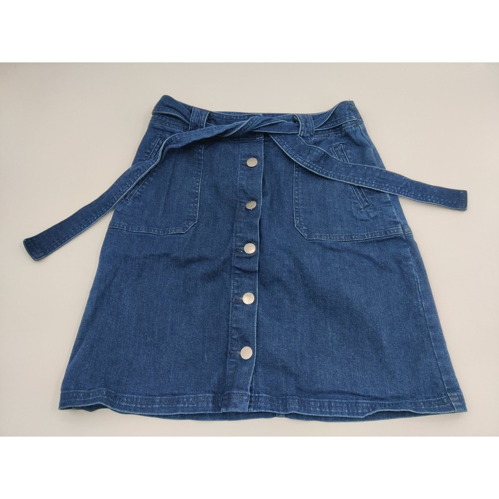 A New Day Women's Denim Button Front Skirt with Tie Belt Blue Size 6
